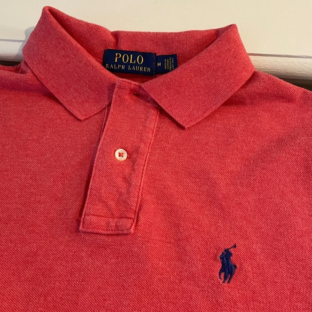 Polo Ralph Lauren Mesh Knit Short Sleeve Polo Top Red Coral with Blue Pony M